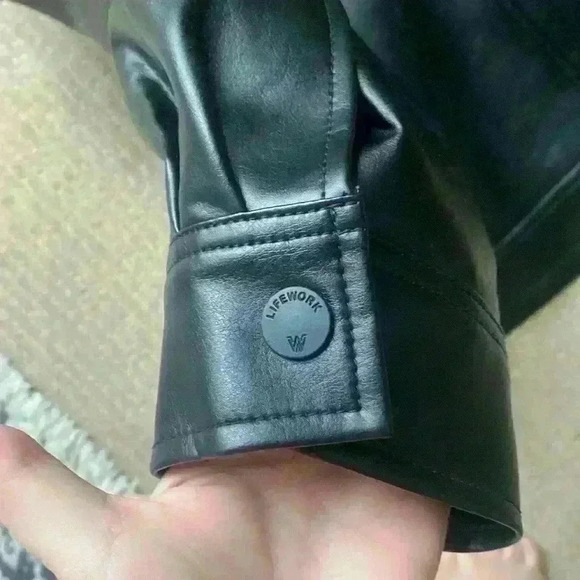 LifeWork Oversized Faux Leather Jacket Black, full length, size L. - Picture 8 of 10